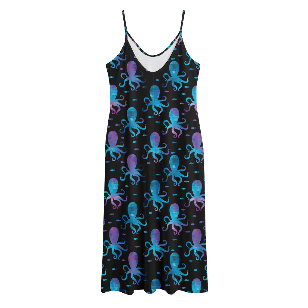 Purple And Teal Octopus Pattern Print Jersey Midi Cami Dress