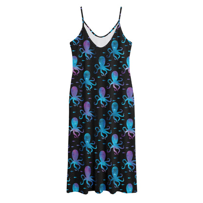 Purple And Teal Octopus Pattern Print Jersey Midi Cami Dress