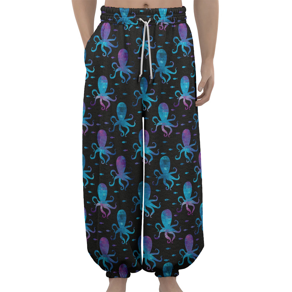 Purple And Teal Octopus Pattern Print Lantern Pants