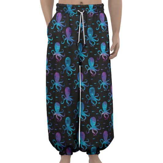 Purple And Teal Octopus Pattern Print Lantern Pants