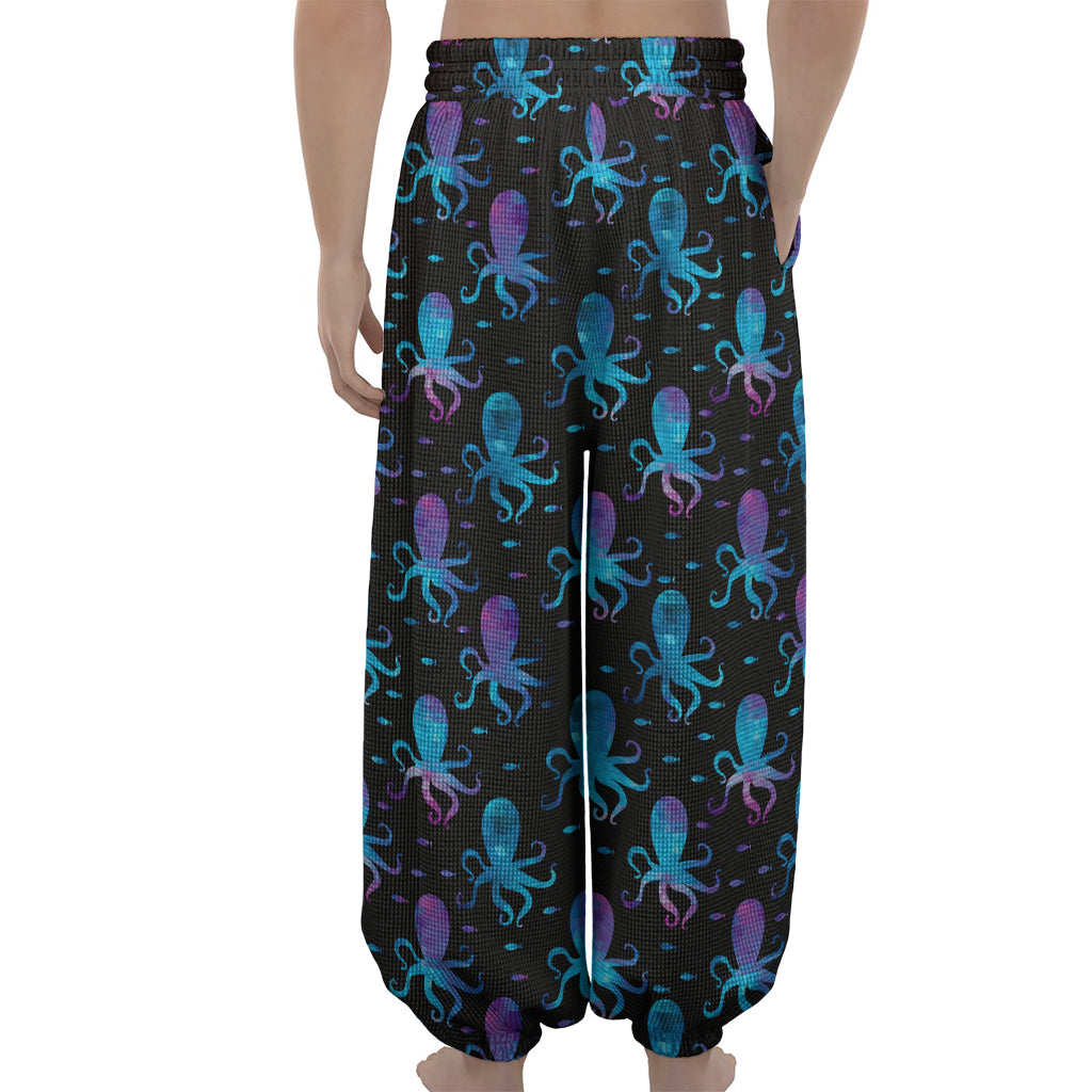 Purple And Teal Octopus Pattern Print Lantern Pants