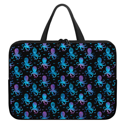 Purple And Teal Octopus Pattern Print Laptop Sleeve With Handle