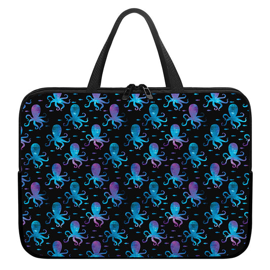 Purple And Teal Octopus Pattern Print Laptop Sleeve With Handle