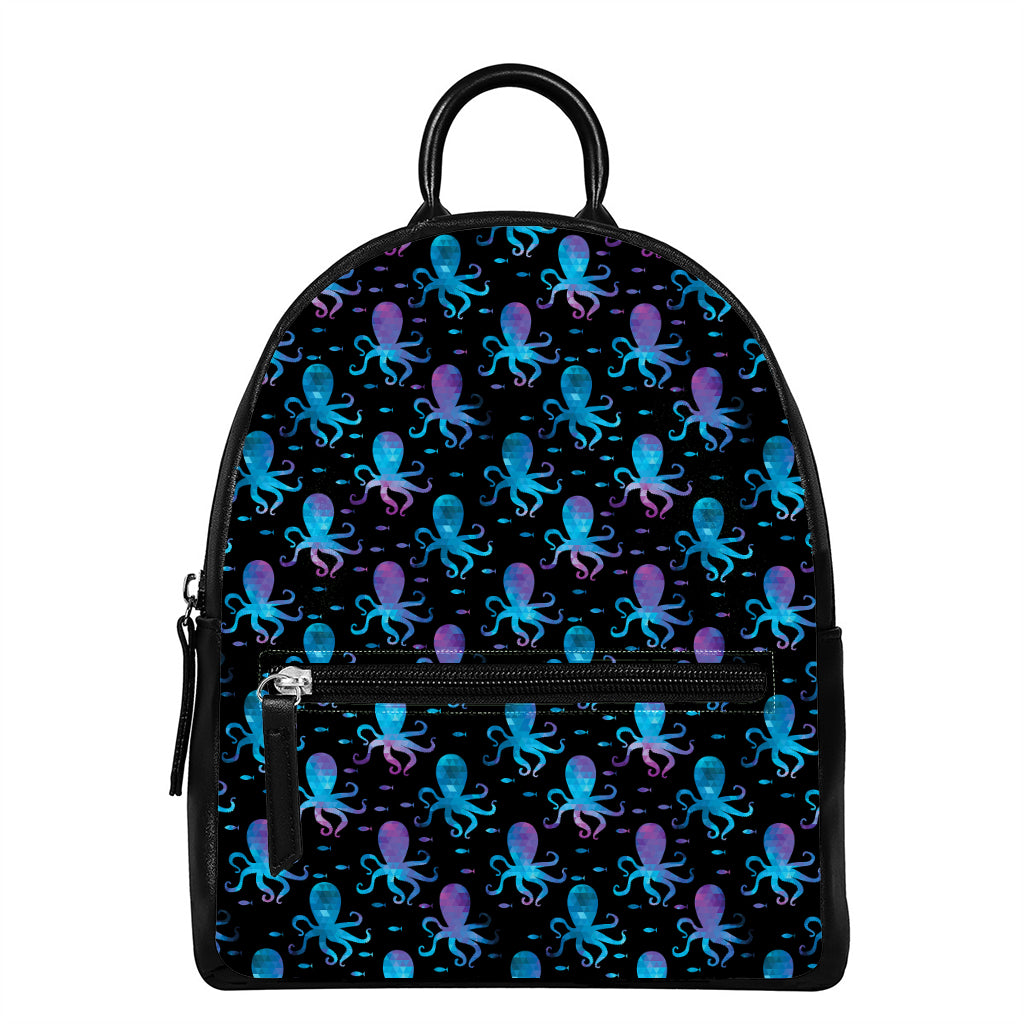 Purple And Teal Octopus Pattern Print Leather Backpack