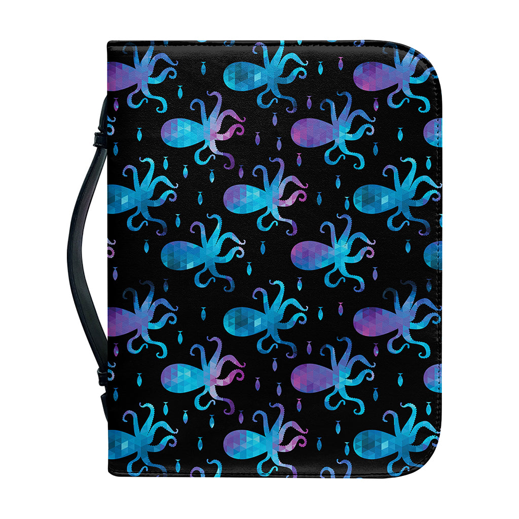 Purple And Teal Octopus Pattern Print Leather Bible Cover