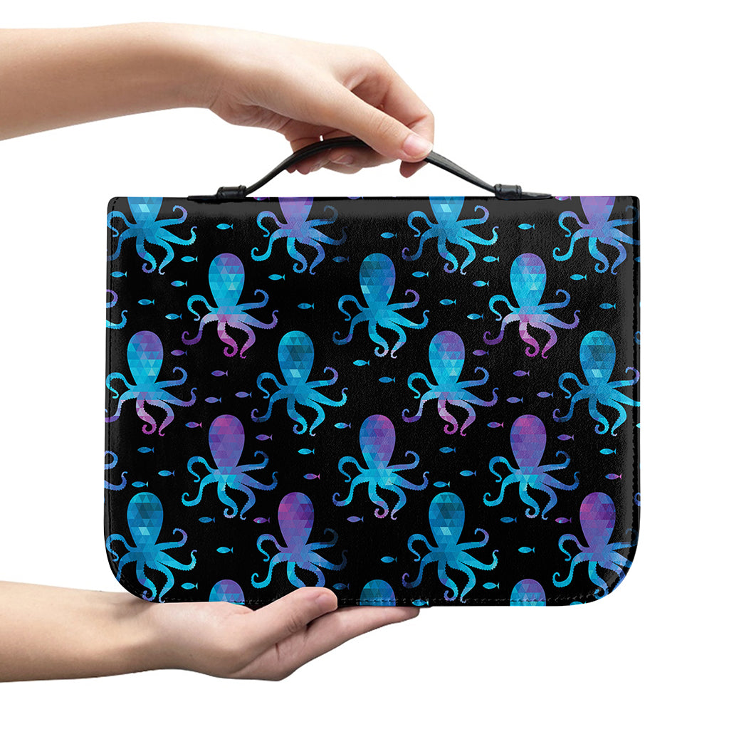 Purple And Teal Octopus Pattern Print Leather Bible Cover