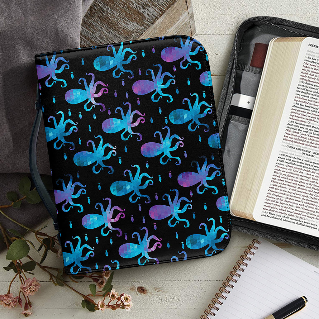 Purple And Teal Octopus Pattern Print Leather Bible Cover