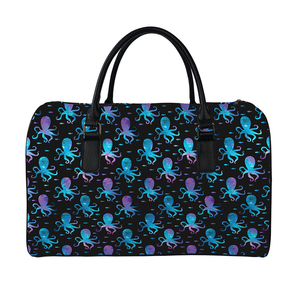 Purple And Teal Octopus Pattern Print Leather Duffle Bag