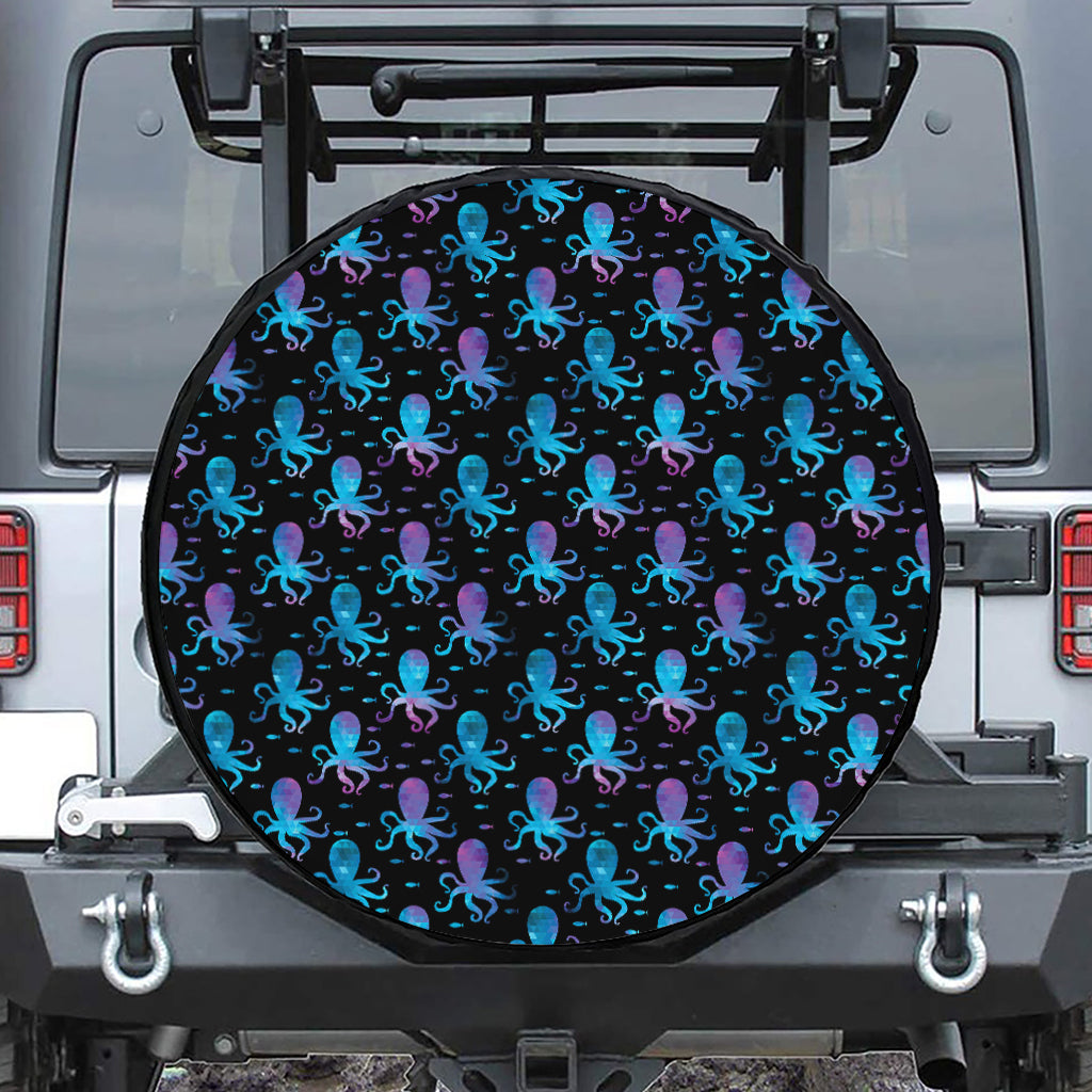 Purple And Teal Octopus Pattern Print Leather Spare Tire Cover