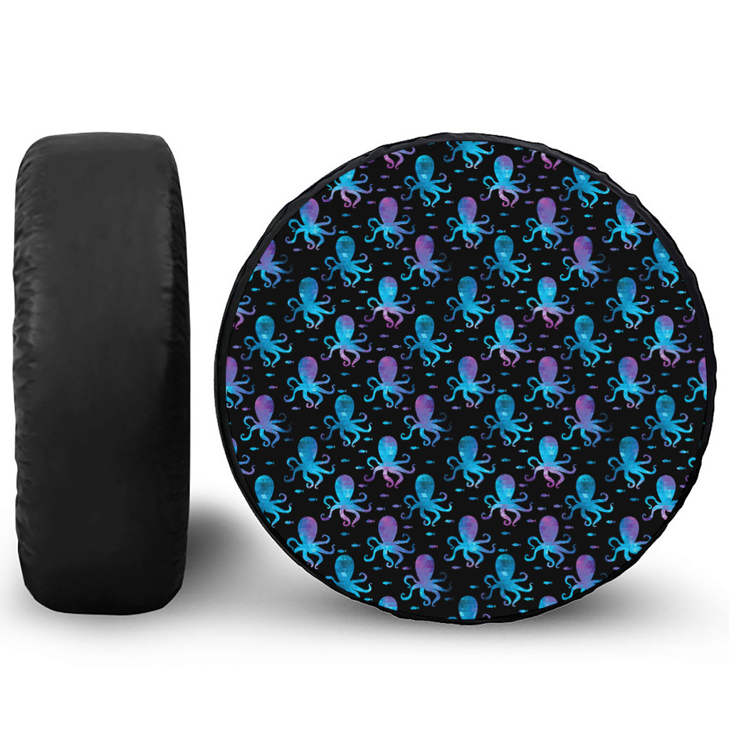 Purple And Teal Octopus Pattern Print Leather Spare Tire Cover