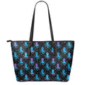 Purple And Teal Octopus Pattern Print Leather Tote Bag With Zipper
