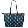 Purple And Teal Octopus Pattern Print Leather Tote Bag