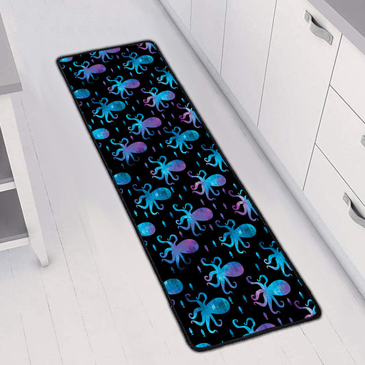Purple And Teal Octopus Pattern Print Long Kitchen Mat