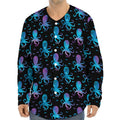 Purple And Teal Octopus Pattern Print Long Sleeve Baseball Jersey