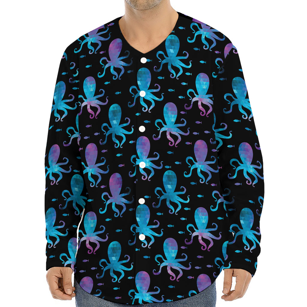Purple And Teal Octopus Pattern Print Long Sleeve Baseball Jersey