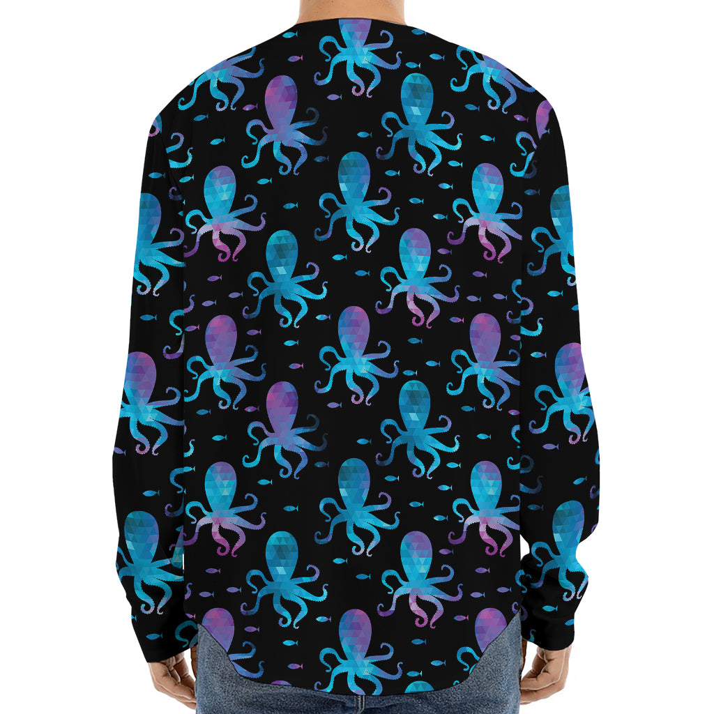 Purple And Teal Octopus Pattern Print Long Sleeve Baseball Jersey