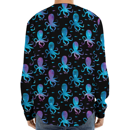 Purple And Teal Octopus Pattern Print Long Sleeve Baseball Jersey