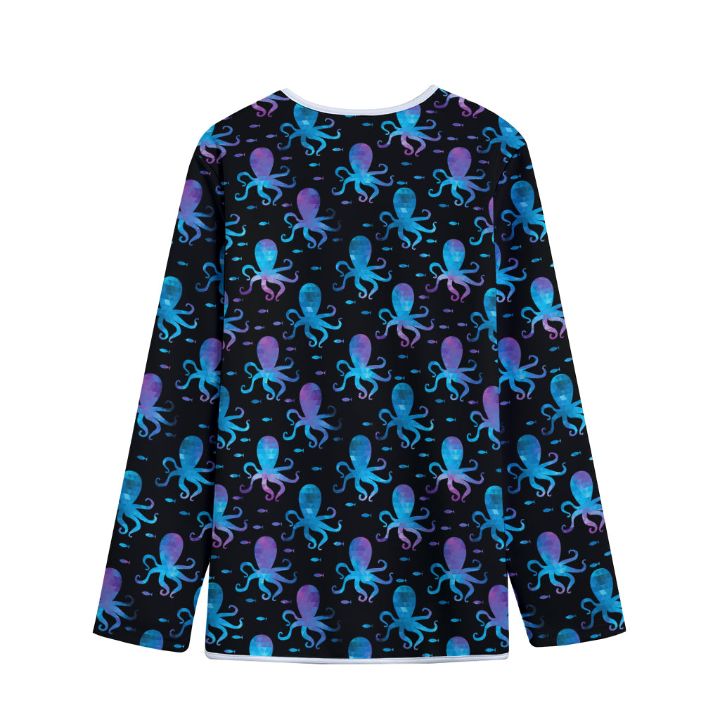 Purple And Teal Octopus Pattern Print Long Sleeve Short Coat