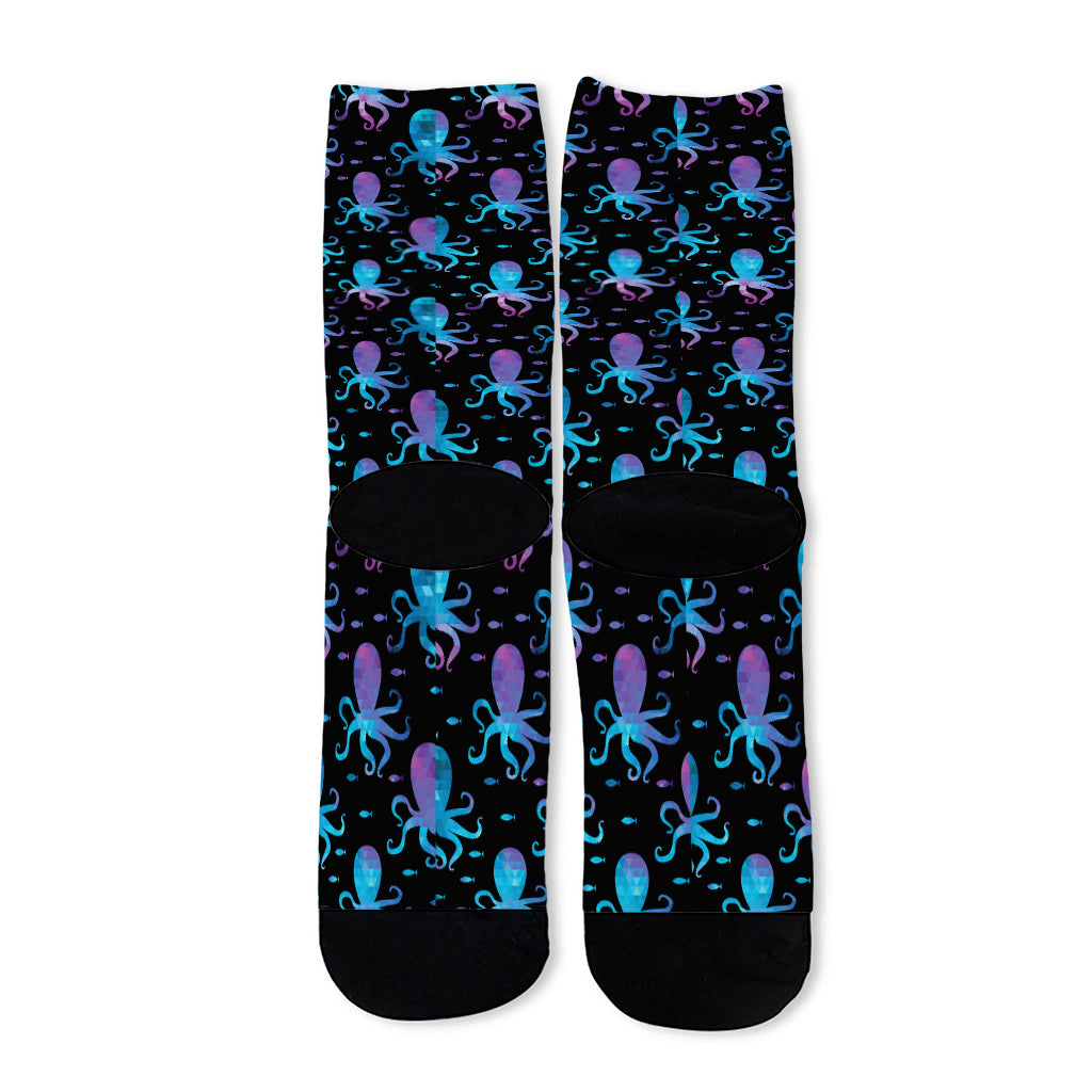 Purple And Teal Octopus Pattern Print Long Socks