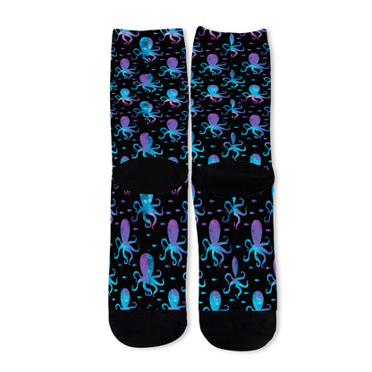 Purple And Teal Octopus Pattern Print Long Socks