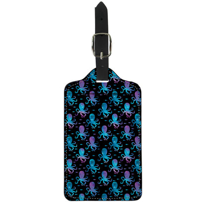 Purple And Teal Octopus Pattern Print Luggage Tag