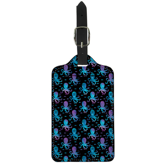 Purple And Teal Octopus Pattern Print Luggage Tag