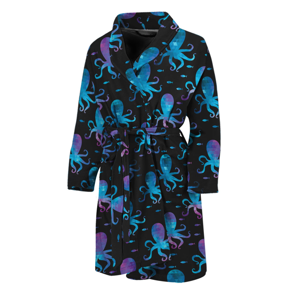 Purple And Teal Octopus Pattern Print Men's Bathrobe