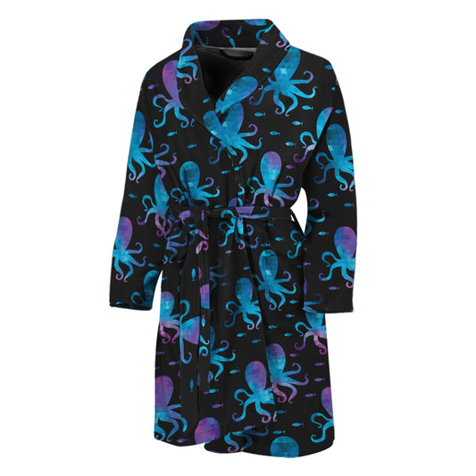 Purple And Teal Octopus Pattern Print Men's Bathrobe