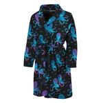 Purple And Teal Octopus Pattern Print Men's Bathrobe
