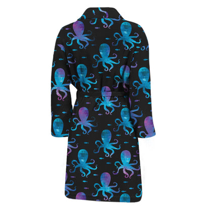 Purple And Teal Octopus Pattern Print Men's Bathrobe