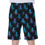 Purple And Teal Octopus Pattern Print Men's Beach Shorts