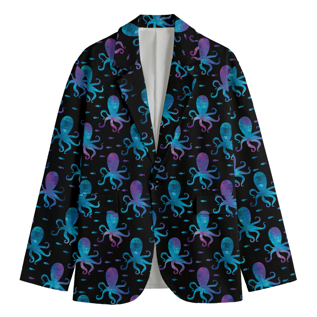 Purple And Teal Octopus Pattern Print Men's Cotton Blazer