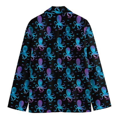 Purple And Teal Octopus Pattern Print Men's Cotton Blazer