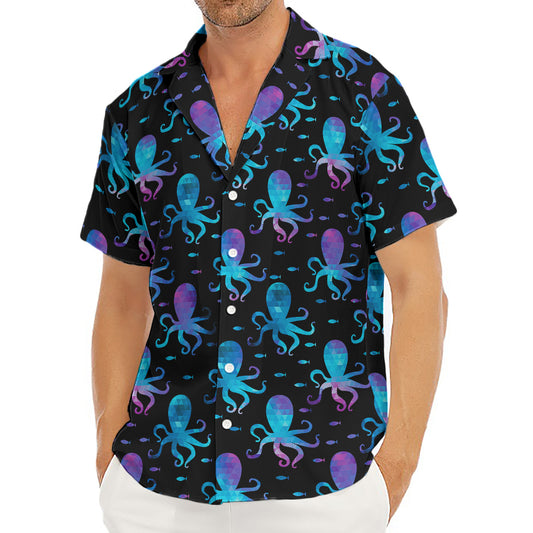 Purple And Teal Octopus Pattern Print Men's Deep V-Neck Shirt