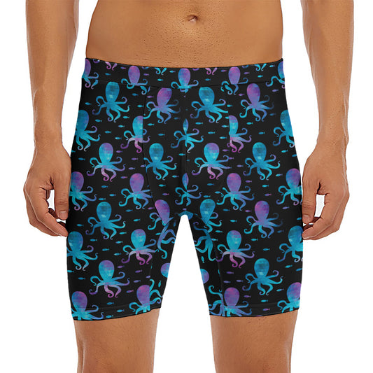 Purple And Teal Octopus Pattern Print Men's Long Boxer Briefs