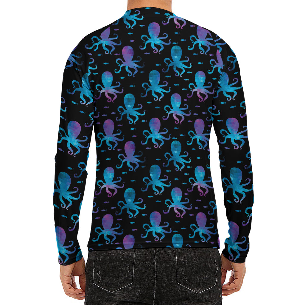 Purple And Teal Octopus Pattern Print Men's Long Sleeve Rash Guard