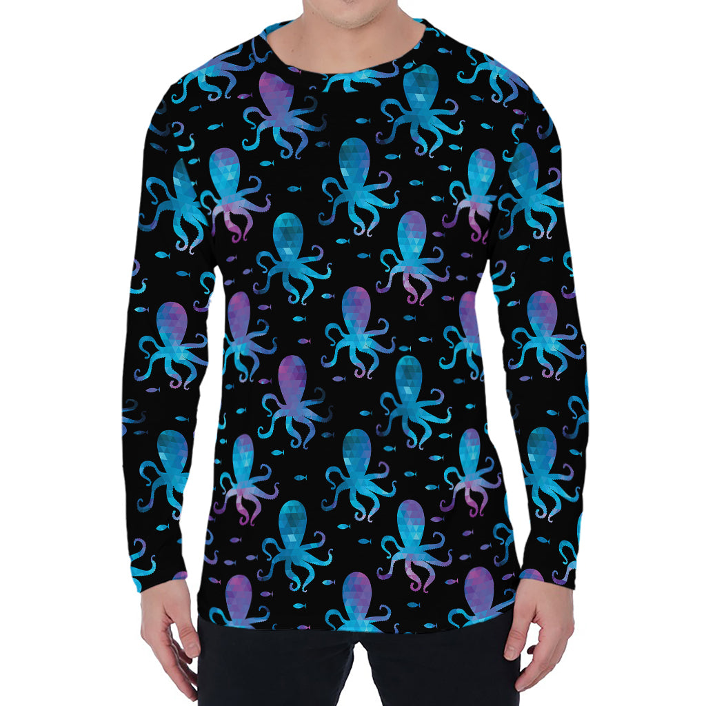 Purple And Teal Octopus Pattern Print Men's Long Sleeve T-Shirt