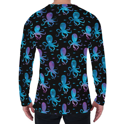 Purple And Teal Octopus Pattern Print Men's Long Sleeve T-Shirt