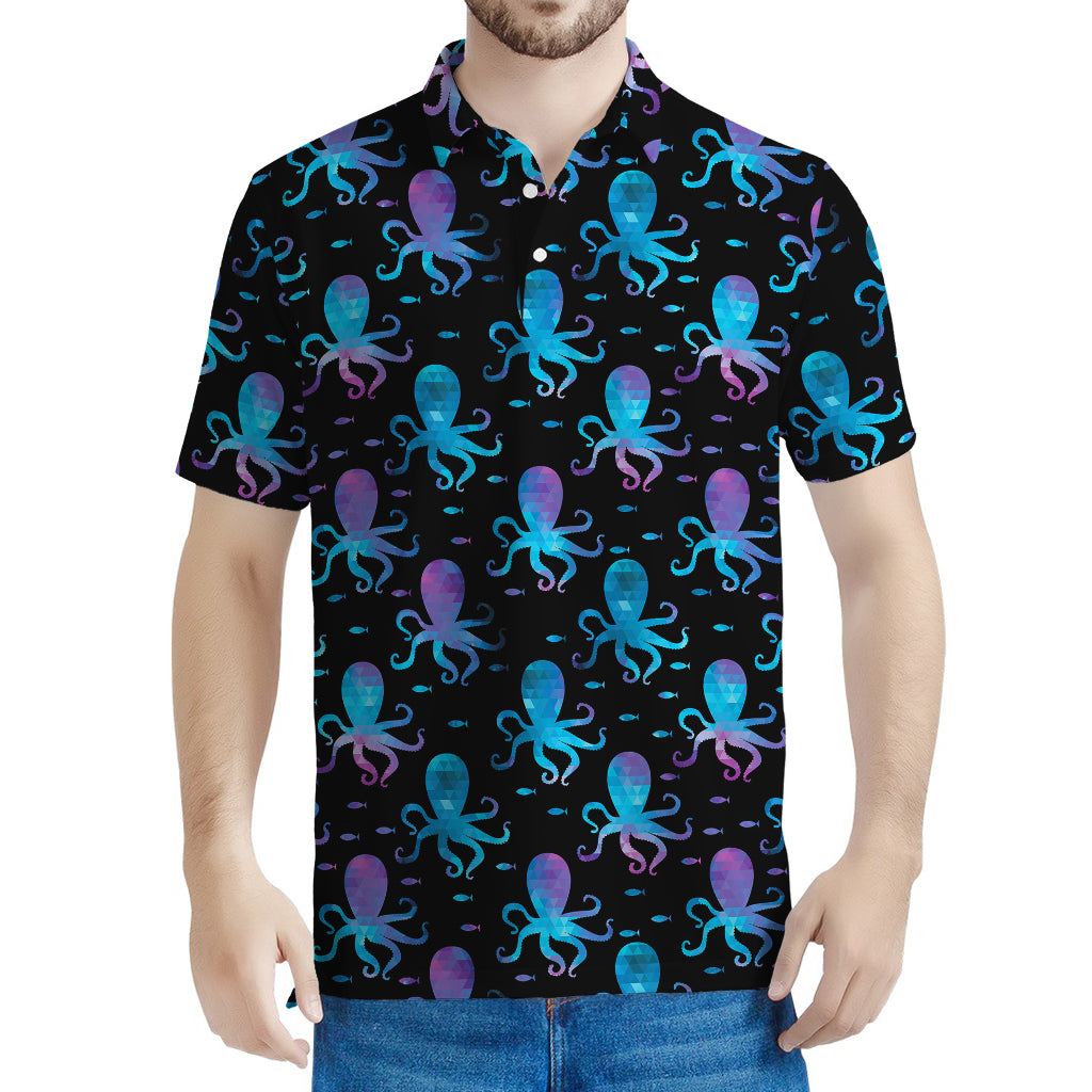 Purple And Teal Octopus Pattern Print Men's Polo Shirt