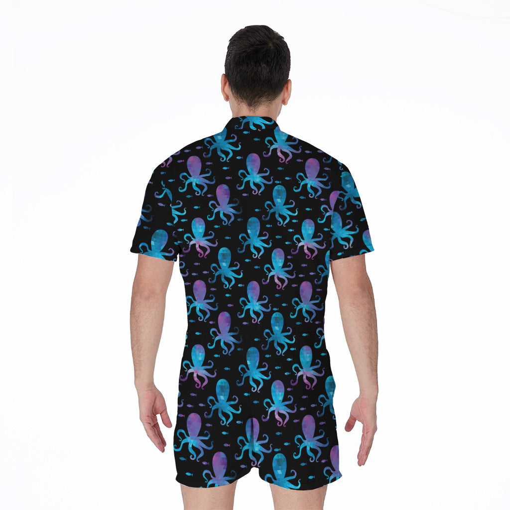 Purple And Teal Octopus Pattern Print Men's Rompers