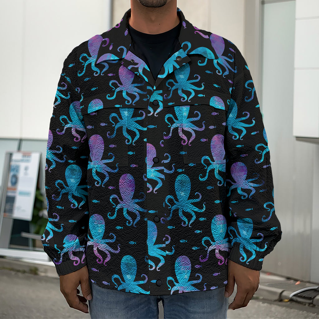 Purple And Teal Octopus Pattern Print Men's Shirt Jacket