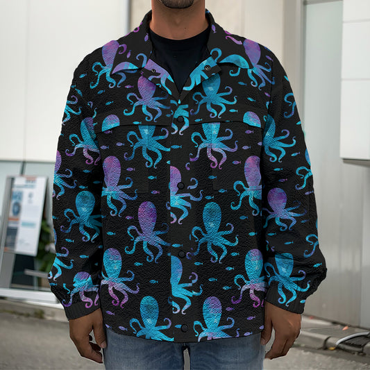 Purple And Teal Octopus Pattern Print Men's Shirt Jacket
