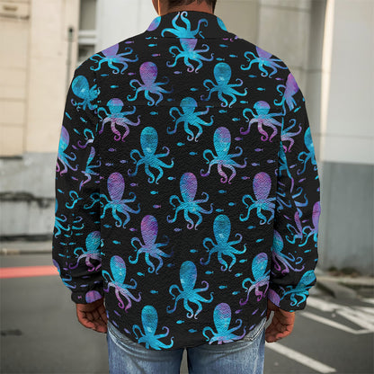 Purple And Teal Octopus Pattern Print Men's Shirt Jacket