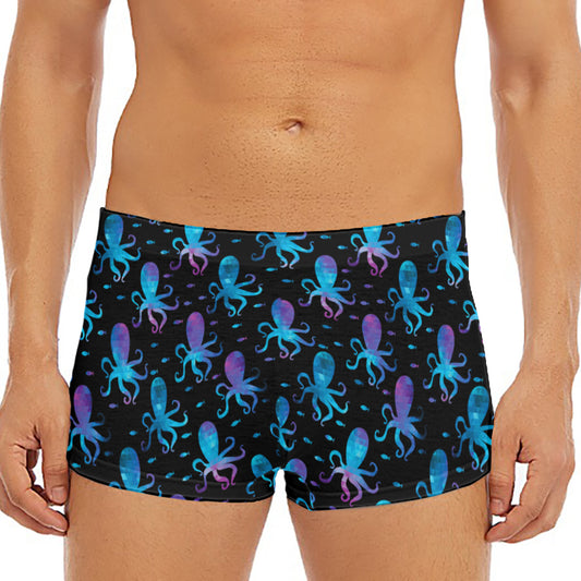 Purple And Teal Octopus Pattern Print Men's Short Boxer Briefs