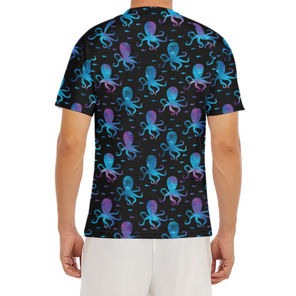 Purple And Teal Octopus Pattern Print Men's Short Sleeve Rash Guard