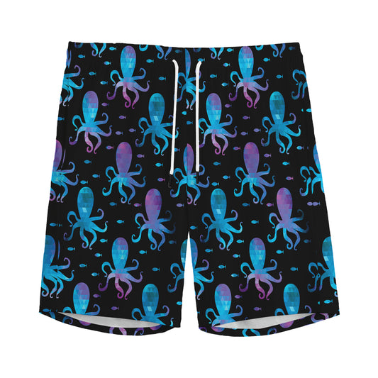 Purple And Teal Octopus Pattern Print Men's Sports Shorts