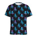 Purple And Teal Octopus Pattern Print Men's Sports T-Shirt