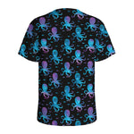 Purple And Teal Octopus Pattern Print Men's Sports T-Shirt