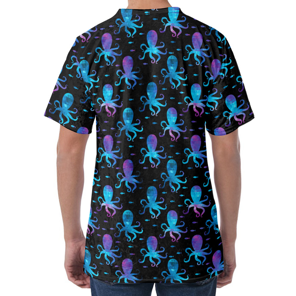 Purple And Teal Octopus Pattern Print Men's Velvet T-Shirt