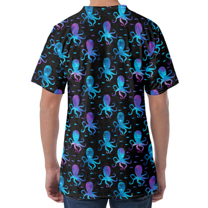 Purple And Teal Octopus Pattern Print Men's Velvet T-Shirt